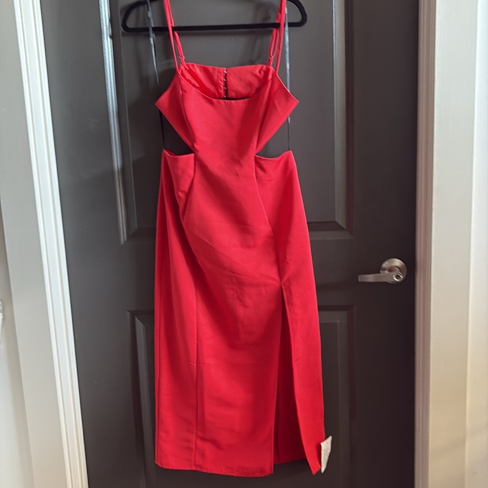 ASOS Red Sheath Midi Dress with Cutout Spaghetti Straps - Picture 4 of 6